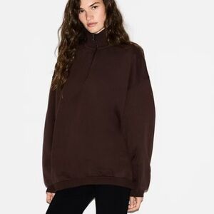 NEW SKIMS Boyfriend SMALL Fleece Slouchy Half Zip Pullover Sweatshirt EXPRESSO